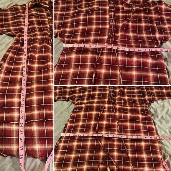 Wild Moss Women's Burgundy Long Sleeve Plaid Mini Shirt Dress M - Picture 12 of 12